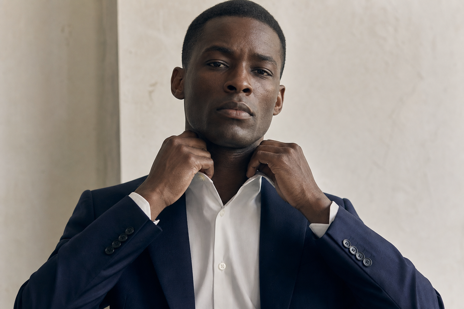 Straightening a white shirt collar