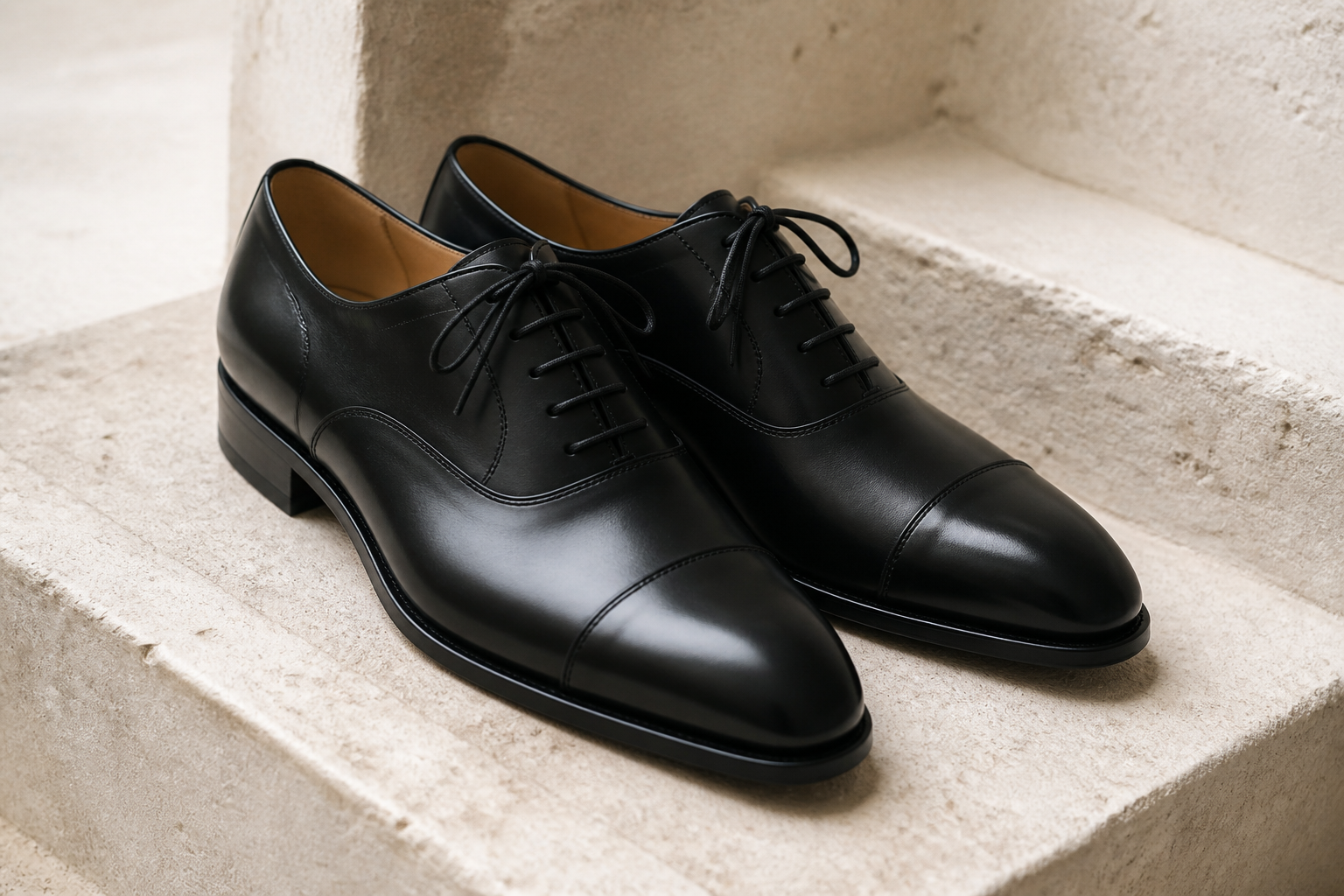 Black cap-toe oxfords